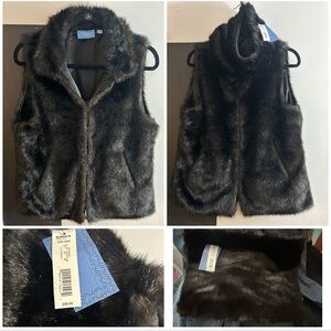 Simply Vera Wang Black Faux Fur Vest & Snood Women’s Large L